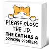 Funny Ginger cat Bathroom Wood Block Signs,Rustic Please Close the