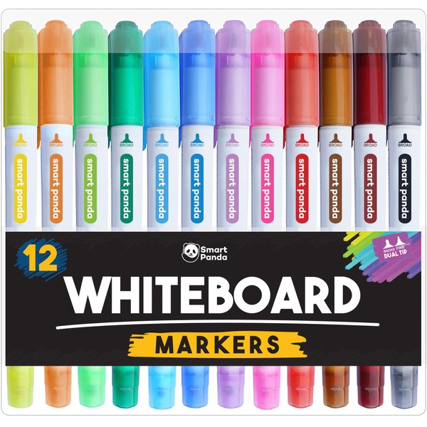 Smart Panda 12 Whiteboard Pens Dual Tip, Thin White Board