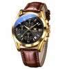OLEVS Men's Round Watches with Leather Band Auto Date Quartz