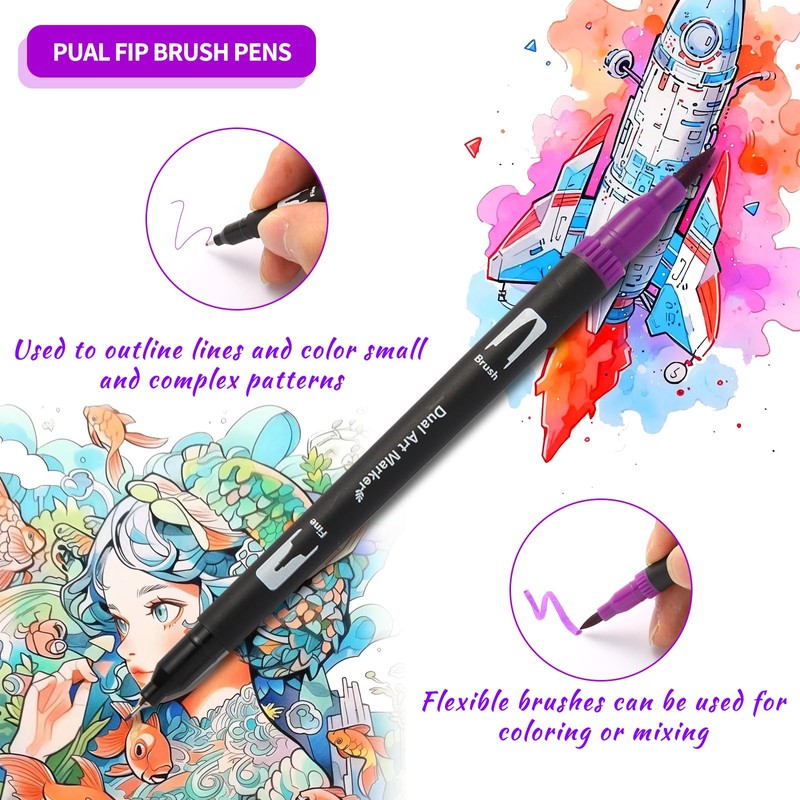 Jnyan Felt Tip Pens Dual Brush Marker, 36 Colours Fine