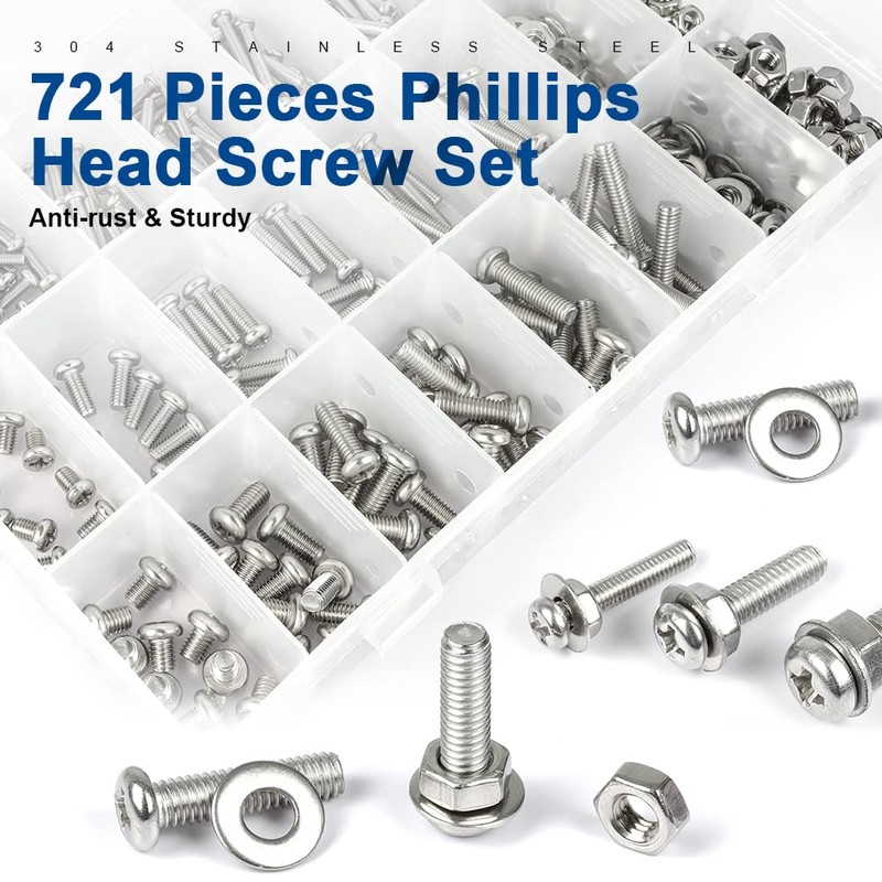 NINDEJIN 304 Stainless Steel Phillips Pan Head Machine Screws Assortment
