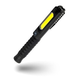 NEBO Big Larry Pro Plus - 600 Lumen Torch with COB Work Light - Pocket Clip Magnetic Base for Hands-Free Lighting - Portable COB LED Dimmable Flashlight - Hazard Light-Red, Black Line (Matte Black)