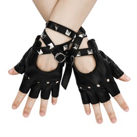 Capaneus 1 Pair of Punk Fingerless Gloves for Men and Women, Fingerless Gloves, Women's Leather, Rivets Gloves for Carnival, Cosplay, Theme Party, Black A2