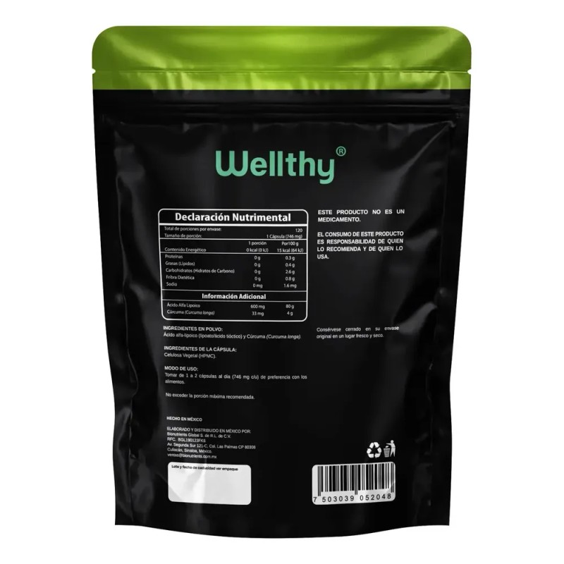Wellthy Ácido Alfa Lipoico 600mg 120 Caps Non Gmo Sin