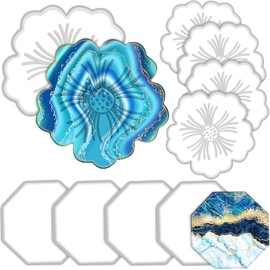 8 Pieces Coaster Silicone Resin Molds Set Include 4 Flower Coaster Resin Molds Flower Silicone Tray Resin Molds and 4 Octagon Epoxy Casting Mold for Making Coasters, DIY Resin Artwork, and Home Decor