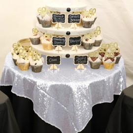 Square Sequin Tablecloth 50X50-Inch Silver Christmas Table Cloth Payette Sequin Tablecloth Glitter Overlay Tablecloth Sequence Tablecloth Rustic Christmas Tablecloth Shimmer Table Cover