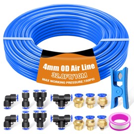 mankk 6mm Air Line Kit 32.8 Feet Air Hose Pneumatic Tubing PU Air Hose Pipe Tube Kit 6mm Quick Connect Fittings Push to Connect Fittings for Air Line or Fluid Transfer