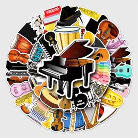 Pack of 50 Musical Instruments Stickers Water Bottles Laptop Phone Guitar Skateboard Computer Suitcase Bicycle Musical Instrument Vinyl Stickers Aesthetic Stickers for Teenagers Children Adults