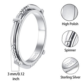 SOLOLIKE Anxiety Ring for Women: Sterling Silver Fidget Jewelry Spinner Band Rings for Girls Stackable Spinning Rings Anti Stress Relief Band Jewelry Gifts, 9, Silver, No Gemstone