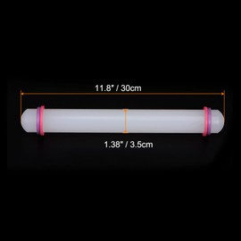 sourcing map Fondant Rolling Pin 12 Inch x 1.38 Inch Adjustable Guide Rings Non-Stick PP Plastic Fondant Roller Dough Roller Kitchen Decorating Tools for Cookie Pastry Pizza Clay