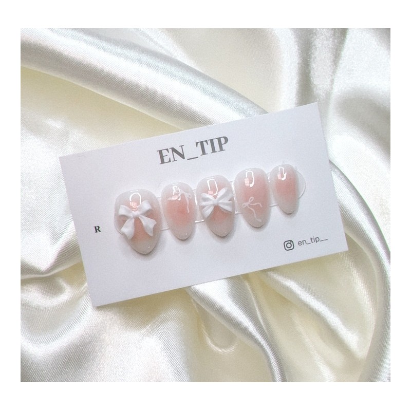 Dear Darling Ribbon Handmade Nail Tips - Short Round /