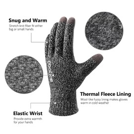 COOLJOB Warm Fleece Knit Winter Gloves for Men Women, Touch Screen Fingers, Non-slip Silicone Grip and Elastic Cuff (1 Pair L, Heather Gray)