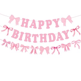 Bow Birthday Party Decoration, Pink Bow Birthday Banner Pink Coquette Garland Banner for Girls Woman Birthday Baby shower(Pink)
