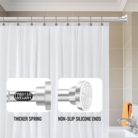 MAXDA Premium Stainless Steel Adjustable Tension Shower Curtain Rod 42-72inches, Rustproof, No Drill, Anti-Slip Spring Tension Shower Curtain Rod - Matt Nickle