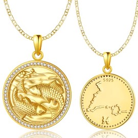 GUANMTY Gold Pisces Necklace For Women Sterling Silver Pisces Zodiac Pendant Birthday Present Feb and Mar Gold 12 Constellation Necklaces Gift for Women Wedding Anniversary Birthday Gifts