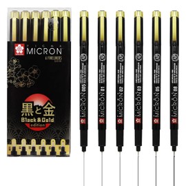 Sakura Pigma Micron Black & Gold Edition fineliner set | 6 sizes, black (POXSDKB6YOS)