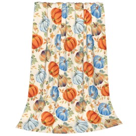 Autumn Fall Orange Pumpkins Throw Blanket, Lightweight Anti-Pilling Flannel Throw Blankets, Orange Leaves Soft Warm Aldult Fleece Blanket for Living Room Couch Sofa Bed Chair (60"X50")