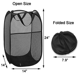 Buenod 2 Pack Pop Up Laundry Hampers, Collapsible Mesh Laundry Basket, Foldable Clothes Hampers for Bathroom, College Dorm, Travel (Black)