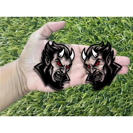 Badge Addictz Red Eyes White Horns Angry Diablo Devil Street Devil Emblem Badge Set of 2 Black