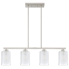 4 Light Farmhouse Semi Flush Mount Kitchen Island Pendant Light Fixture Clear Frosted Glass,Brushed Nickel Finish for Bedroom Hallway Entryway Cafe Bar