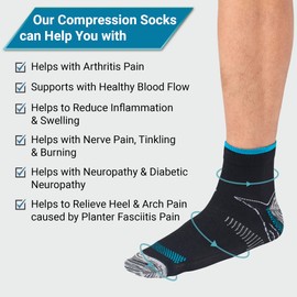 360 RELIEF Ankle Compression Socks - Supports Arch, Travel, Flight, Sports | with Mesh Laundry Bag (2Pairs-Black/Blue, S-M)