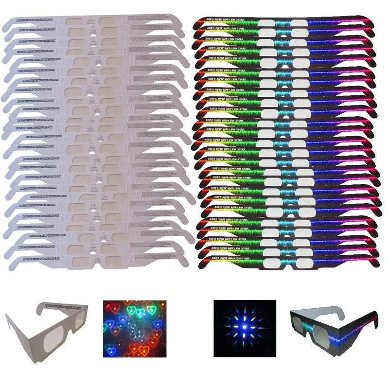 Fireworks Diffraction Glasses - 25 Rainbow Hearts (Plain White Frames)
