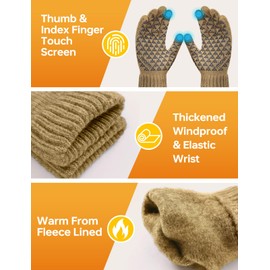 Caseeto Winter Gloves Men, Touch Screen Gloves Driving Gloves Men Knit - Non-slip Grip - Wool Lined Thermal Gloves for Driving Working Running