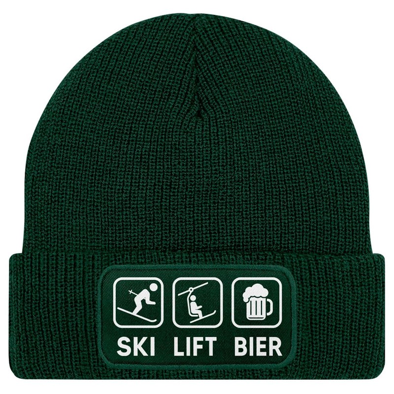 MoonWorks® Men's Beanie with Patch Knitted Hat with Saying Skiing