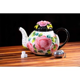 Blue Sky Ceramic 10.5"x6.5"X7" Rose Teapot