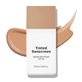 Daily Fluid Tinted Sunscreen SPF 40, Zinc Oxide+Mineral Sunscreen for Sensitive Skin, SPF Face Suncream Lightweight Non Greasy, Natural Tone & No White Cast, Light Coverage, MY210
