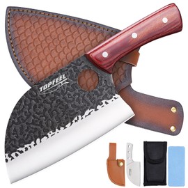 6.8Inch Serbian Chef Knife- Meat Cleaver, Butcher Knife set with Leather Sheath and Whetstone, Kitchen Knives for Home, Camping, BBQ