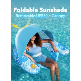 Sloosh Pool Floats with Canopy Adult,XL Inflatable Pool Lounge Chairs with Cup Holders,Floating Chair for Adults,Inflatable Floaties with Headrest for Party Beach Summer Water Fun,Blue