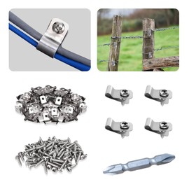 iHYTOON Fence Wire Clamps Agricultural Fencing Mounting Clips Cable Clamps Metal Fence Wire Clamps Stainless Steel Wire Clips with Screws for Welded Wire to Wood (200)