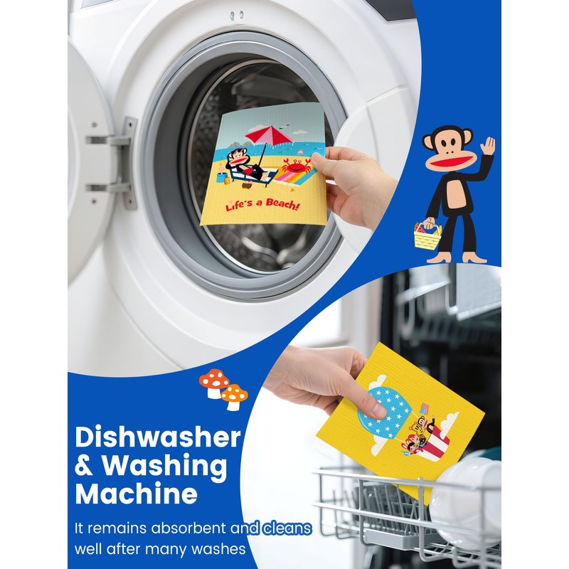 Paul Frank Swedish Dishcloths for Kitchen - 6 Pack, Cartoon
