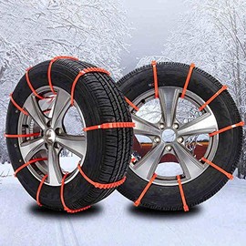 Jeremywell Universal Snow Tire Chain for Car Truck SUV - Anti-Skid Emergency Winter Driving Tire Cable Belts Fit Tire Wheel Widths 175-295 Orange (10 Pieces)