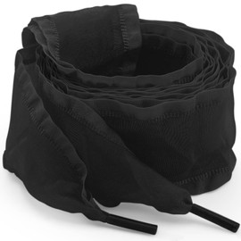 WEGOODZF Snow Yarn Shoe Laces: 4CM Wide 31 inch Flat Flounce Sheer Shoelaces for Sneakers Black