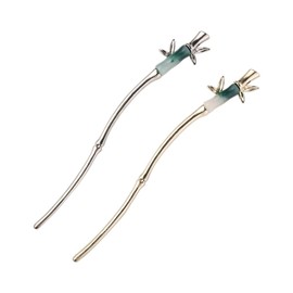 Leadigol 2 Pcs Metal Hair Stick Chinese Hair Chopsticks Jade Hair Pin Green Bamboo Hair Sticks Hair Styling Hair Making Accessories for Women