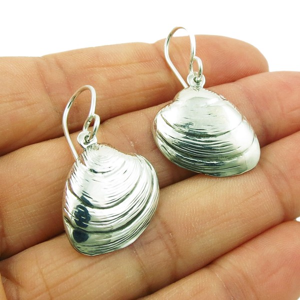 Sea Shell 925 Sterling Silver Clam Earrings in a Gift Box