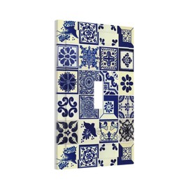 Kitchen Moroccan Colorful Talavera Mexican Tile Single Toggle Light Switch Cover Boho Blue/White Mosaic Tiles Decorative 1-Gang Wall Plate Electrical Single Device Switch Face Wallplate Standard Size