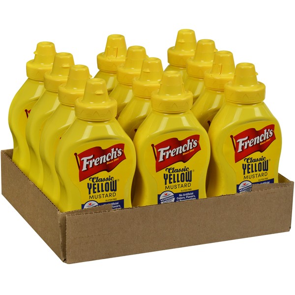 French's Classic Yellow Mustard Squeeze Bottle, 12 oz (Pack of 12) - One 12 Pack of 12 Ounce Mustard Squeeze Bottles, Best for Tabletop on Hot Dogs, Burgers, Sandwiches and More