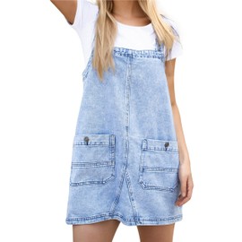 YUENIU Womens Denim Overalls Dress Casual Summer Jeans Adjustable Strap Short Rompers with Pockets