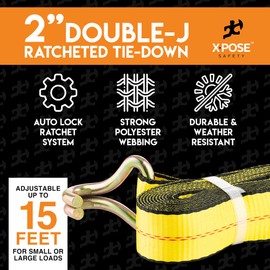 Ratchet Straps Heavy Duty - 2 Inch x 15 Foot Tie Down Straps Ratchet Operated with Double J Hooks - Ratcheting Moving Straps for Truck Bed and Car Cargo - Kayak and Motorcycle Tie Down Straps 10 Pack