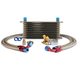 G-PLUS Engine Transmission Oil Cooler Kit Universal Aluminum Oil cooler 10 Row Thermostat Adaptor For CAR/TRUCK Gold