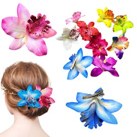12 Pieces Bohemian Flower Hair Pins Colorful Hawaiian Flowers Orchid Flower Crocodile Hair Clips for Women Girls Bridal Wedding Party Beach Hair Accessories