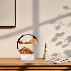 Moving Sand Art Picture Sand Art Liquid Motion Round Glass 3D Deep Sea Sandscape in Motion Display Flowing Sand Frame Desktop Art Bookshelves Home Office Decoration (Orange)