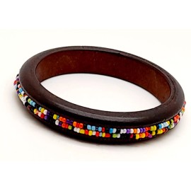 Unbranded Vintage style Men & mowen dark brown Wood multi color seed Bead Bracelet Bangle