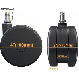 Nerilee 5 Pcs 4'' Extra Large Chair Wheels Heavy Duty Casters – Twin Wheel Caster with 7/16" x 7/8" Grip Ring for Office Chairs, Furniture, Hardwood Floor & Carpet Safe (Black)