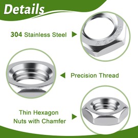 M6 Nuts, Pack of 25, Hex Nut Stainless Steel (Low Shape), DIN439 A2 V2A Nuts, Stainless Steel Nuts, Half Nuts, Flat Nuts, Hex Nut for Screws & Washers & Threaded Rods
