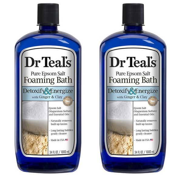 Dr Teal Detox Ginger & Clay Foaming, Bath 34 FL OZ, 2 Pack (Total 68 FL OZ)