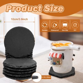 lesolar Slate Drink Coasters of 60Pcs for Engraving 20Pcs Square Bar Coasters, 20 Pack Round Stone Coaster, 20Pcs Hexagon Rock Coaster, 4×4in Slate Bulk for Engraving (Black)